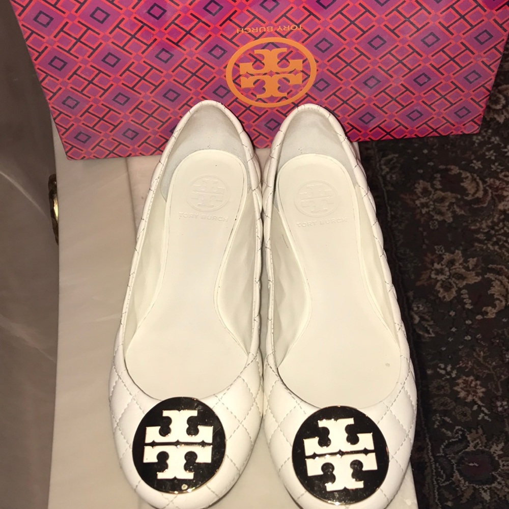 Tory Burch Ivory quilted leather ballet flats